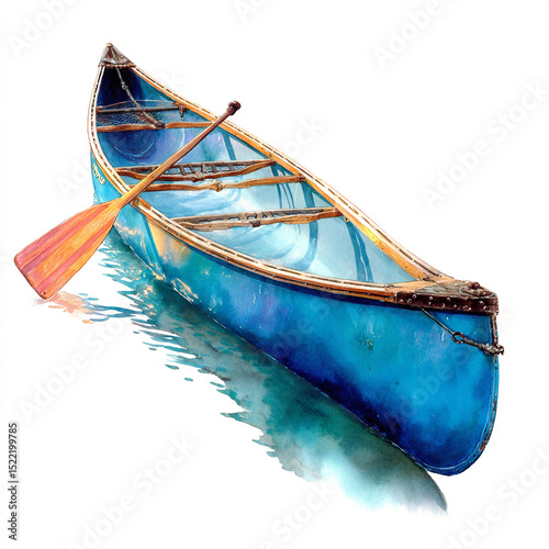 A solitary watercolor hand rowing a canoe paddle