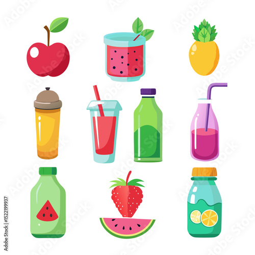 Colorful Assortment of Fresh Fruit Juices and Smoothies