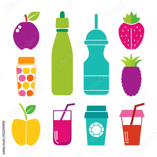 Colorful flat design vector illustration of healthy food icons