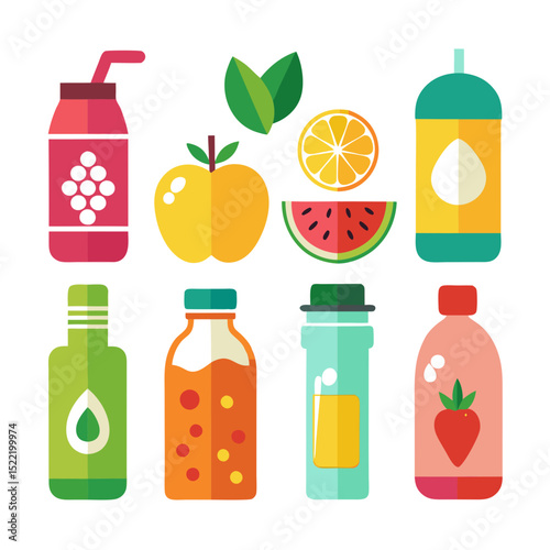 Colorful flat design fruit juice and drinks collection