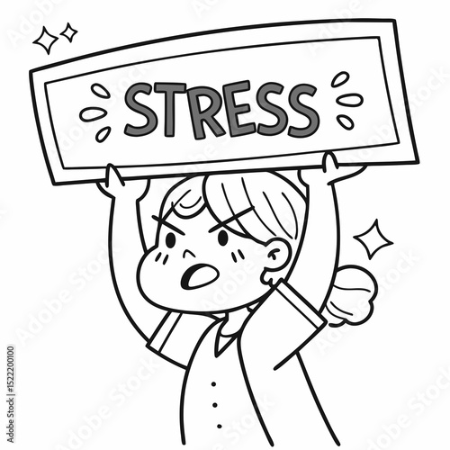 Stressed Cartoon Character Holding a Stress Sign