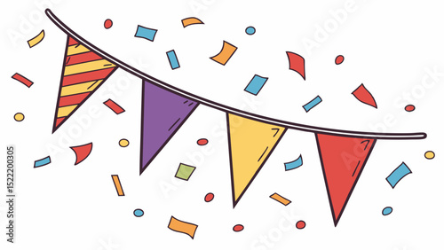 Colorful Triangular Bunting with Confetti