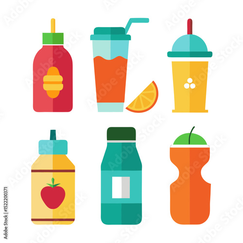 Collection of vector fruit juice and smoothies icon set