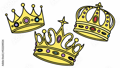 Three Colorful Cartoon Crowns with Gems