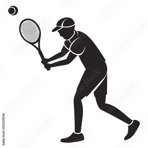 Silhouette of a Tennis Player Preparing to Hit the Ball