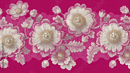 Baroque Style Floral Pattern with Pearls on Transparent Background

