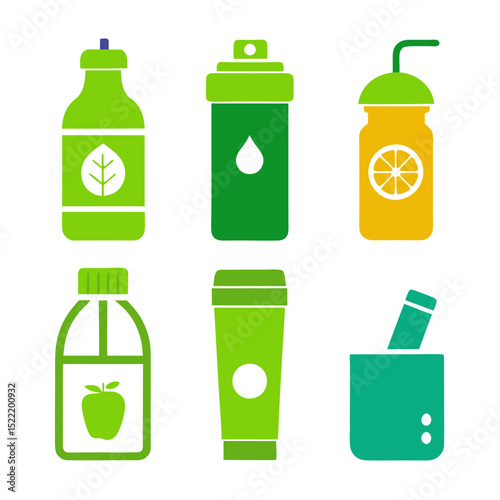 Minimalist vector graphics of healthy drink containers isolated