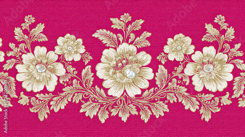 Baroque Style Floral Pattern with Pearls on Transparent Background

