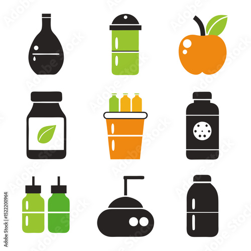 Graphic vector illustration of a varied food and drink set