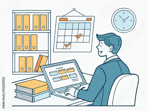 Busy diverse businesspeople work diligently at their office desks, utilizing computers and laptops