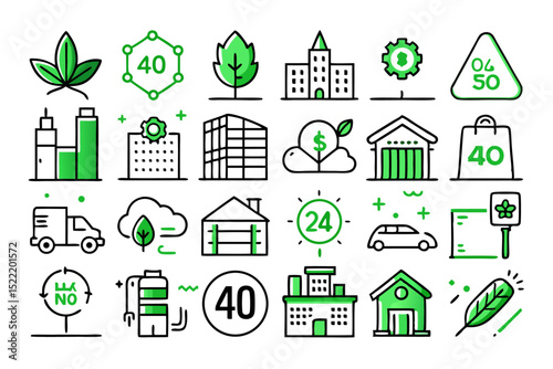 line icons related to green building sustainable