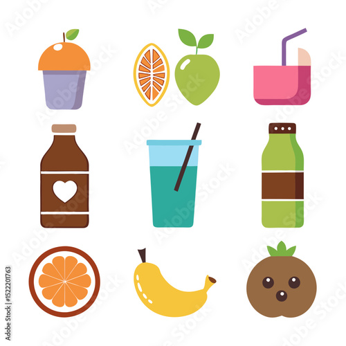 Graphic fruits and drinks illustration on a white background