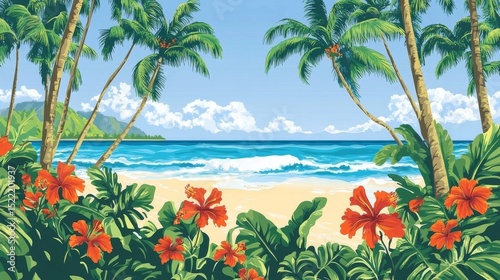 tropical beach with palm trees