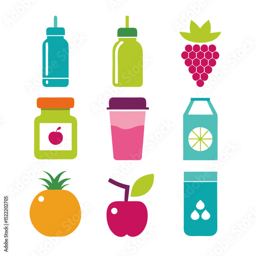 Colorful geometric vector icons for healthy eating and nutrition