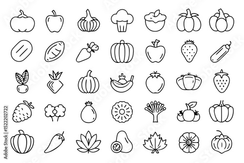 Single line icon design featuring vegetables tomato olive and other garden produce