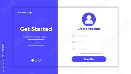 Register form with login and password fields. Sign up page with minimalistic style. Simple and modern template for websites.