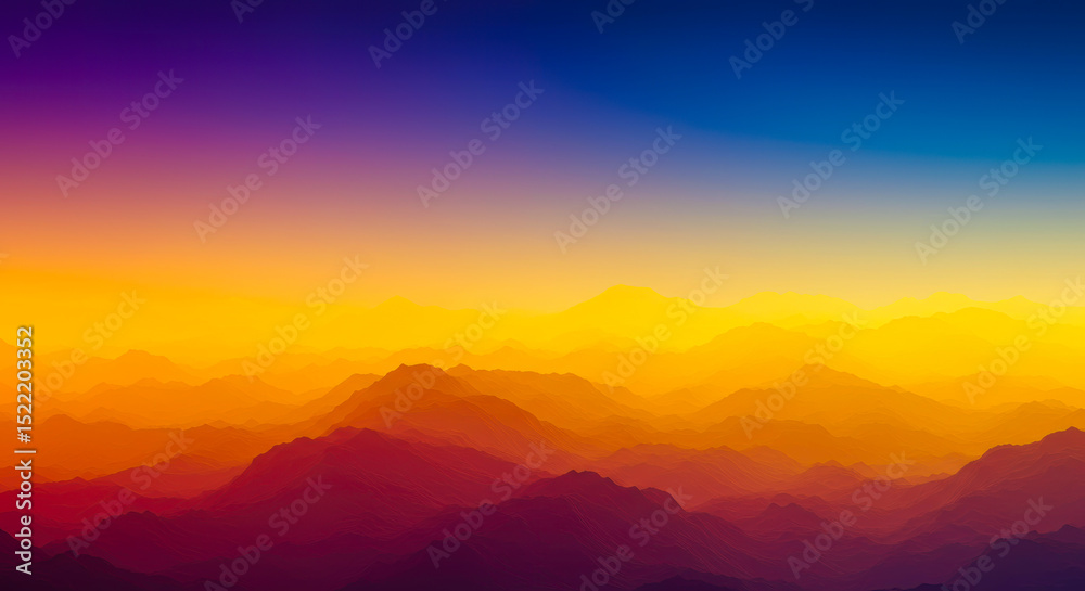 Fototapeta premium Golden Hour Mountain Range Panorama Vibrant Sunset Colors Dramatic Landscape Nature Scenery Aerial View