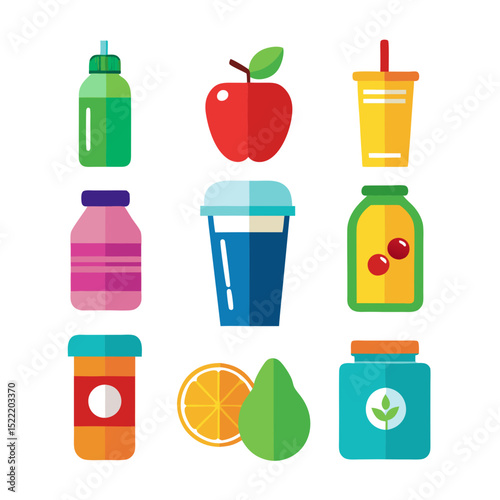 Assortment of Flat Design Food and Drink Vector Icons