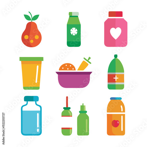 Bright colorful collection of flat design medical bottles illustrations