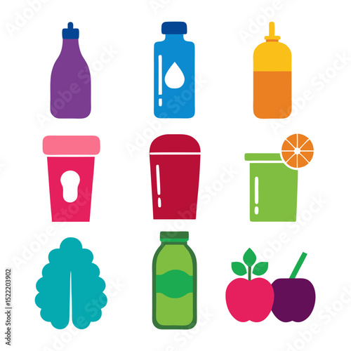 Colorful flat vector illustration of various beverage containers