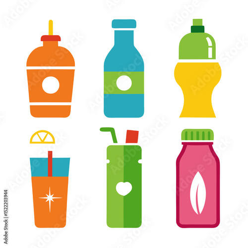 Colorful beverage icons in flat design against white background