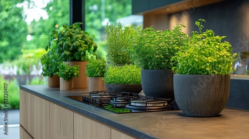 Kitchen herbs on counter