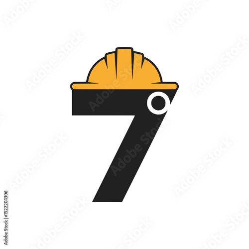 Number 7 Logo with Yellow Construction Helmet, Creative and bold logo featuring the number 7 wearing a yellow safety hard hat, representing construction, labor, and industrial branding.

