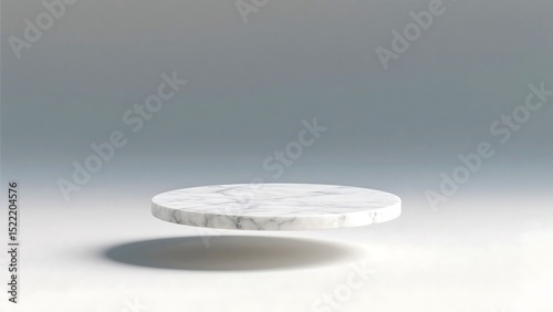 Photo of Elegant round marble podium for product display isolated on white background