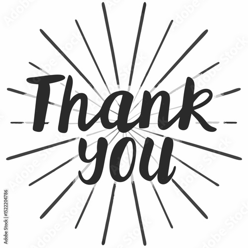 Elegant Thank You Message with Sunburst Design for Appreciation and Gratitude in a Stylish Calligraphic Font on White Background