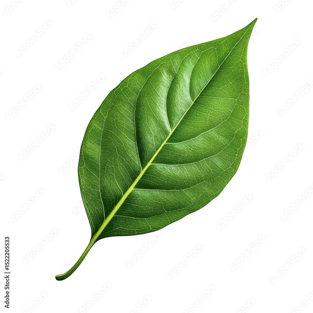 Obraz premium Single green leaf isolated on transparent background