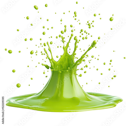 Lime green liquid splash crown isolated on transparent background