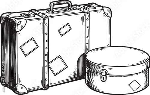 Classic luggage and hatbox illustration evokes vintage travel st