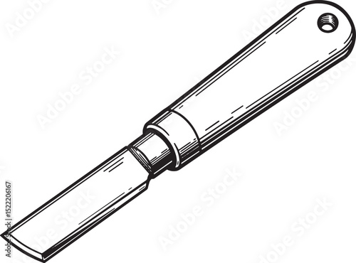 Detailed line drawing of a skiving knife for leather crafting pr