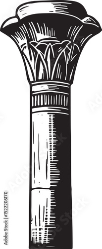 Monochromatic Woodcut Illustration of a Djed Pillar Symbolizing