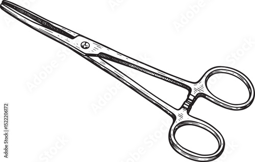 Elegant Illustration of a Hemostat, Vintage Surgical Tool Black