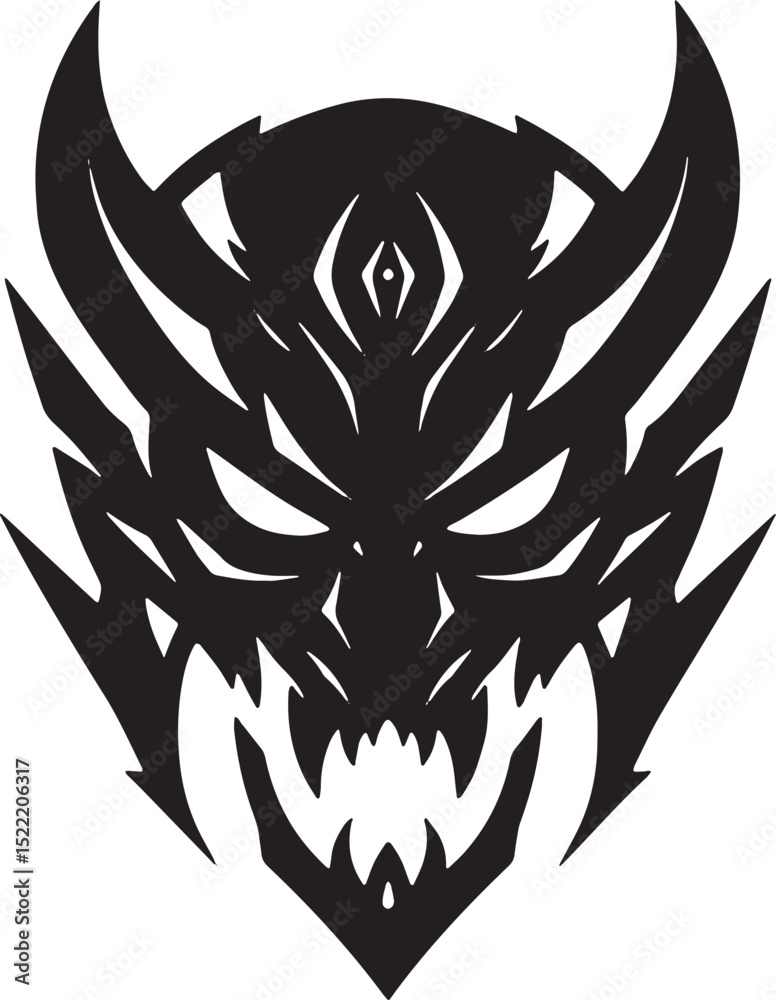 Obraz premium Intricate Black and White Demon Mask Illustration for Esports an