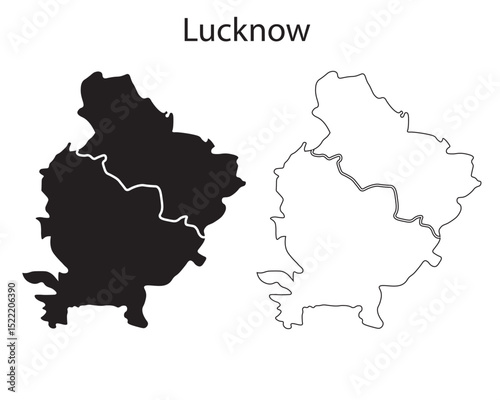 Minimal Lucknow map silhouette vector of India. Clean black outline ideal for print, infographic, and creative design use