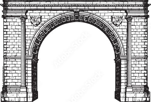 Architectural triumph: detailed black and white illustration of
