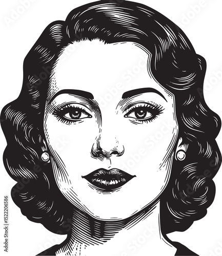 Elegant woman portrait in vintage woodcut style, a timeless beau