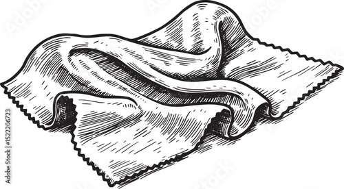 Detailed Woodcut Style Illustration of a Folded Polishing Cloth