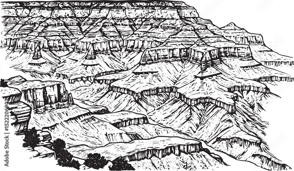 Fototapeta premium Artistic monochrome illustration of the majestic Grand Canyon la