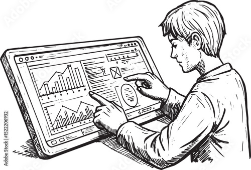 Illustration of digital learning with a touch screen device show