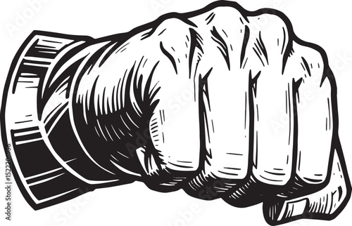 Powerful Punch, Striking Woodcut Illustration of a Clenched Fist