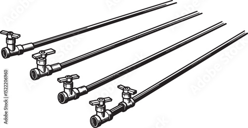 Monochrome illustration showcasing a simplistic drip irrigation