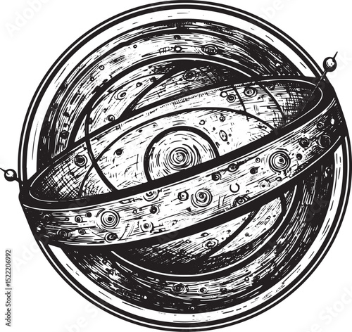 Intricate Woodcut of a Geocentric Model Showcasing Historical Co