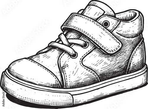 Detailed Black and White Woodcut Illustration of a Children's Sh