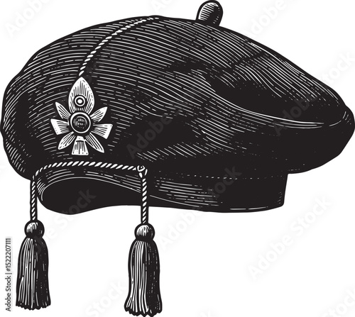 Vintage Zouave Cap Illustration: Detailed Woodcut of Traditional