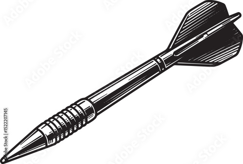 Detailed woodcut illustration of a lawn dart for vintage games a