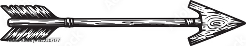 Vintage woodcut illustration of a forward arrow with textured de