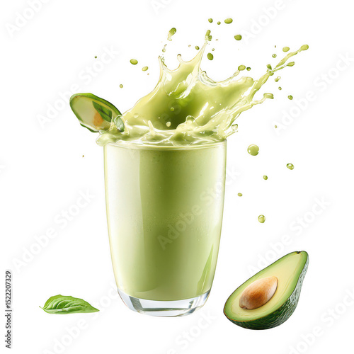 Refreshing avocado smoothie splash isolated on transparent background